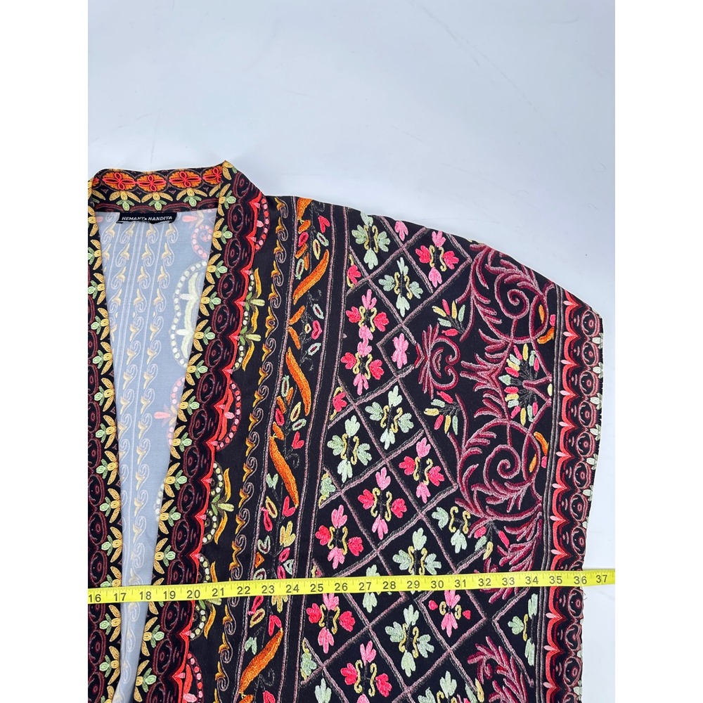 Hemant & Nandita Kimono Cardigan Topper 2x 3x Black Floral Boho Resort Coverup - Picture 8 of 8